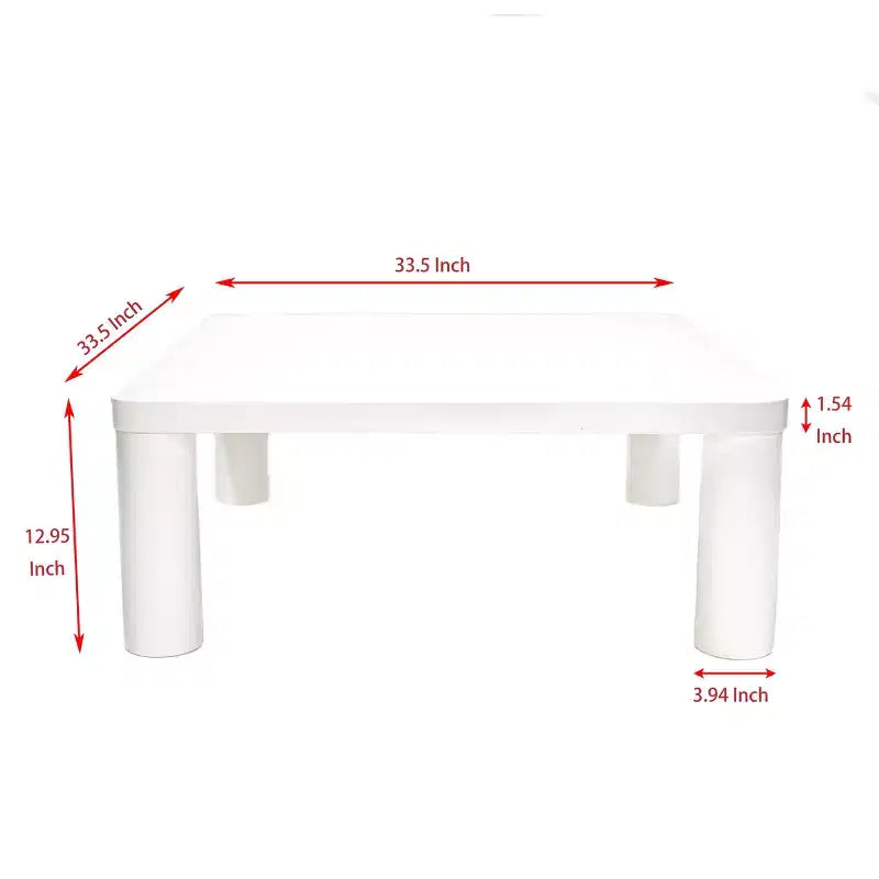 Table basse carrée moderne avec coins arrondis, Table basse en MDF crème, Table basse de salon facile à assembler, Table de canapé robuste pour la maison