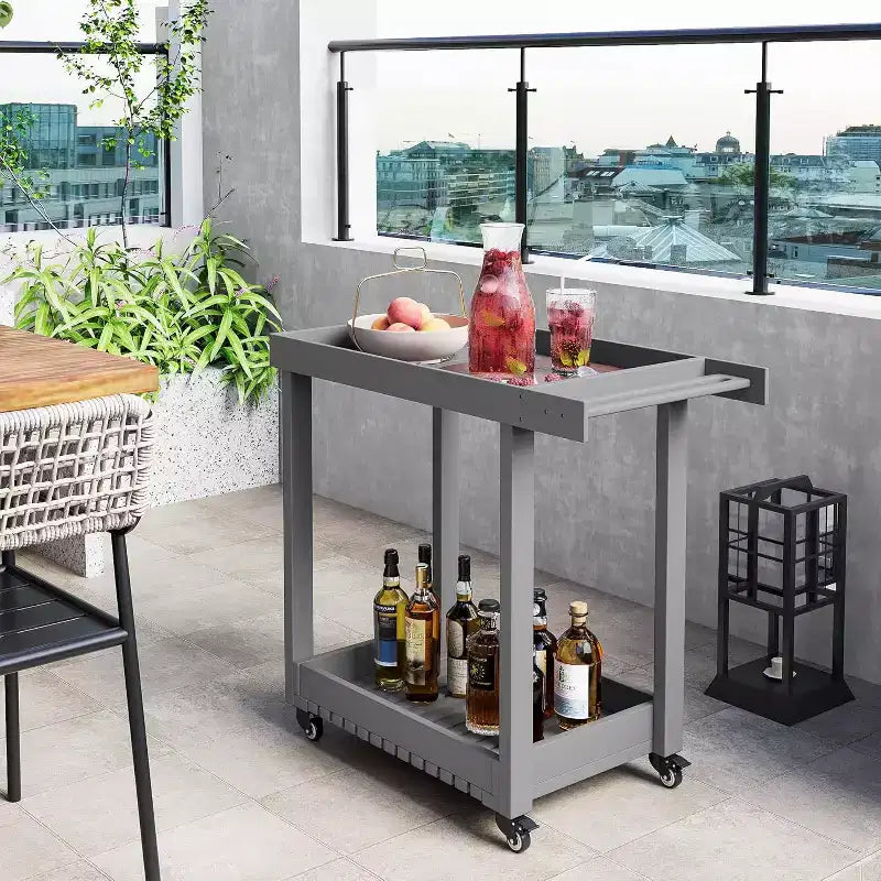 Chariot de service utilitaire à roulettes et étagères à rebords, Chariot de préparation d'extérieur à 2 étagères pour la maison, le bureau, le barbecue de terrasse, le barbecue de jardin, capacité de 227 kg