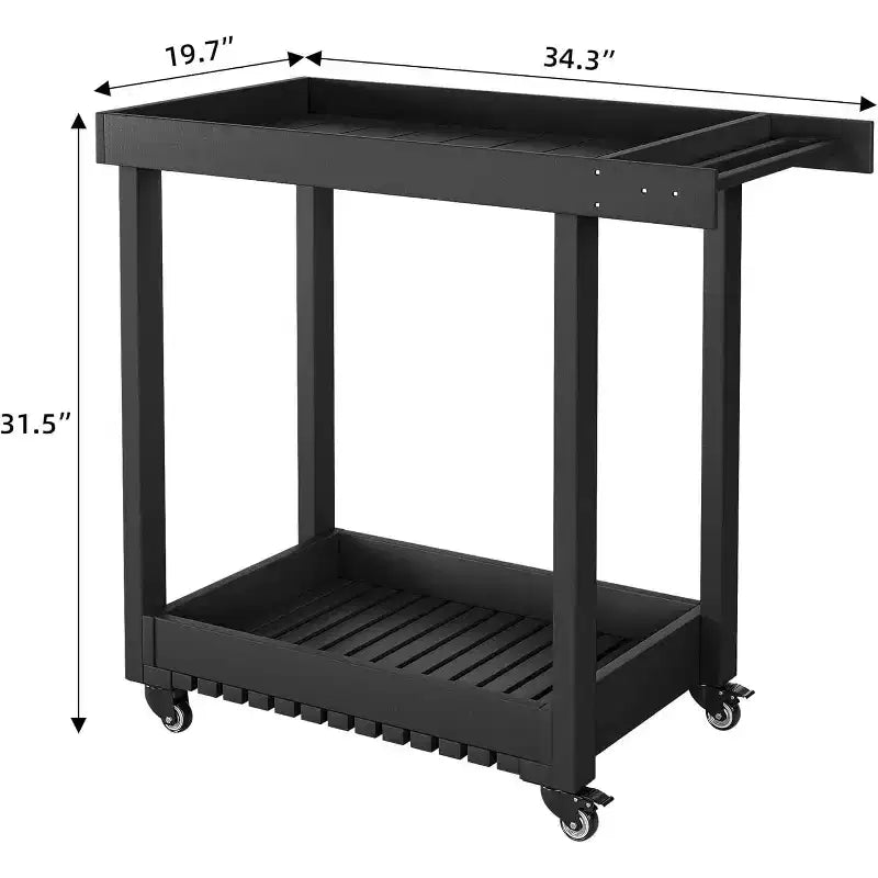 Chariot de service utilitaire à roulettes et étagères à rebords, Chariot de préparation d'extérieur à 2 étagères pour la maison, le bureau, le barbecue de terrasse, le barbecue de jardin, capacité de 227 kg