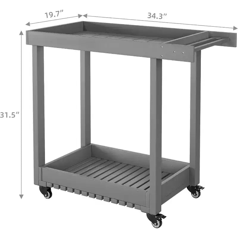 Chariot de service utilitaire à roulettes et étagères à rebords, Chariot de préparation d'extérieur à 2 étagères pour la maison, le bureau, le barbecue de terrasse, le barbecue de jardin, capacité de 227 kg