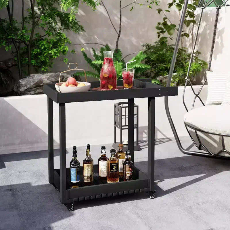 Utility Service Cart with Wheels and Lipped Shelves, 2-Shelf Outdoor Prep Cart for Home, Office, Patio Grilling, Backyard BBQ, 500lbs Capacity