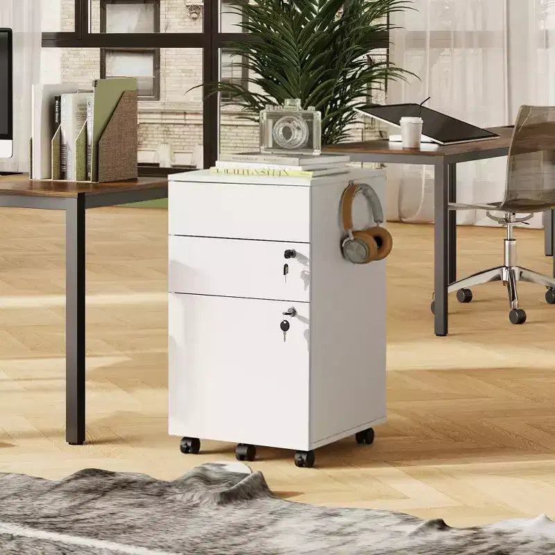Meuble de classement roulant à 3 tiroirs avec serrure, classeur en bois sous le bureau pour bureau à domicile, adapté aux formats lettre/légal/A4