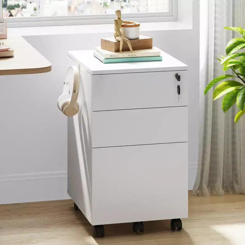 Meuble de classement roulant à 3 tiroirs avec serrure, classeur en bois sous le bureau pour bureau à domicile, adapté aux formats lettre/légal/A4