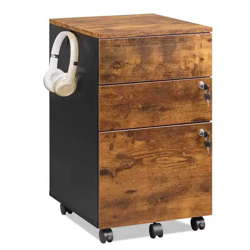 Meuble de classement roulant à 3 tiroirs avec serrure, classeur en bois sous le bureau pour bureau à domicile, adapté aux formats lettre/légal/A4