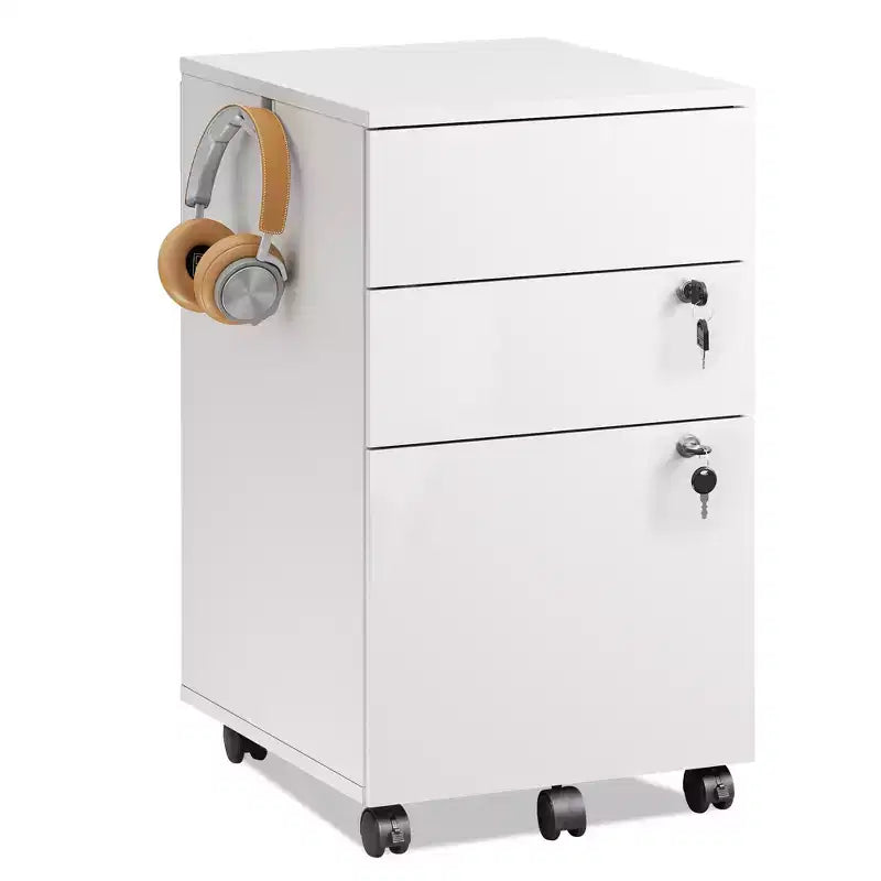 Meuble de classement roulant à 3 tiroirs avec serrure, classeur en bois sous le bureau pour bureau à domicile, adapté aux formats lettre/légal/A4