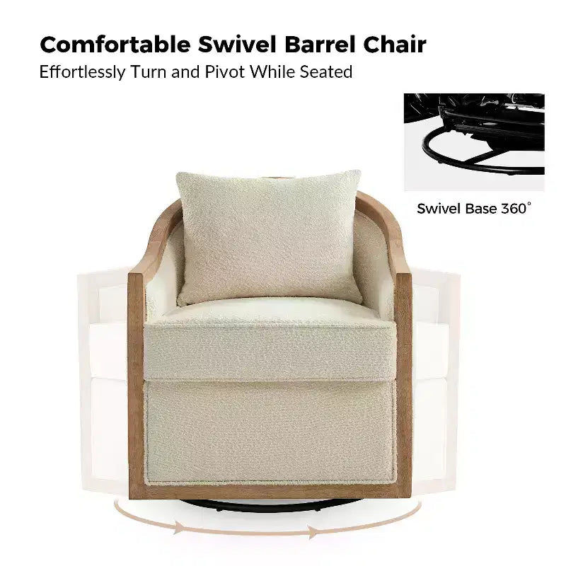 Fauteuil en rotin et bois massif style Ferme, avec bordure en bois massif, IVOIRE