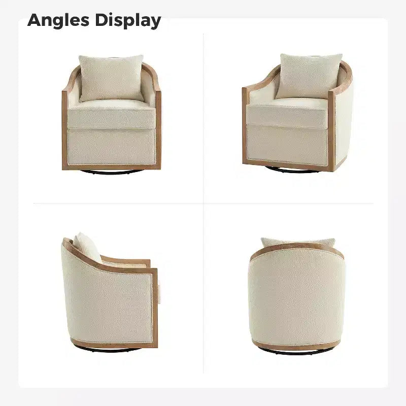 Fauteuil en rotin et bois massif style Ferme, avec bordure en bois massif, IVOIRE