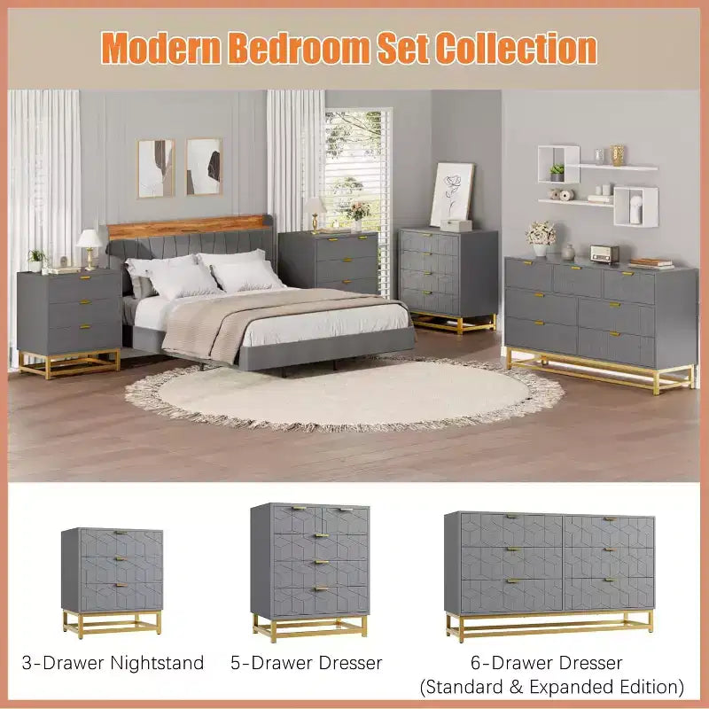 Commode à 7 tiroirs de 136 cm avec pieds en métal, organiseur de rangement moderne pour chambre à coucher, salon, entrée