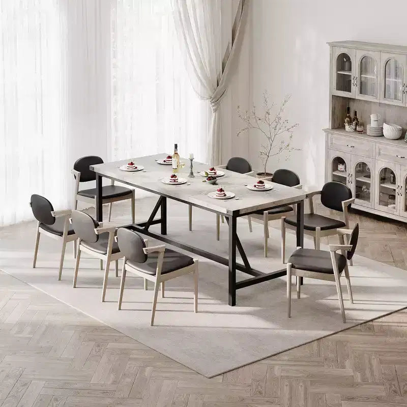Table de salle à manger pour 6-8 personnes, table de cuisine robuste de 180 cm, table de salle à manger rectangulaire de style ferme avec pieds métalliques solides, pour grande famille, appartement, coin repas