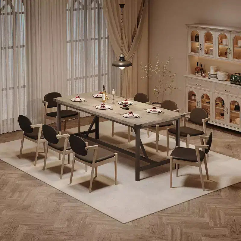 Table de salle à manger pour 6-8 personnes, table de cuisine robuste de 180 cm, table de salle à manger rectangulaire de style ferme avec pieds métalliques solides, pour grande famille, appartement, coin repas