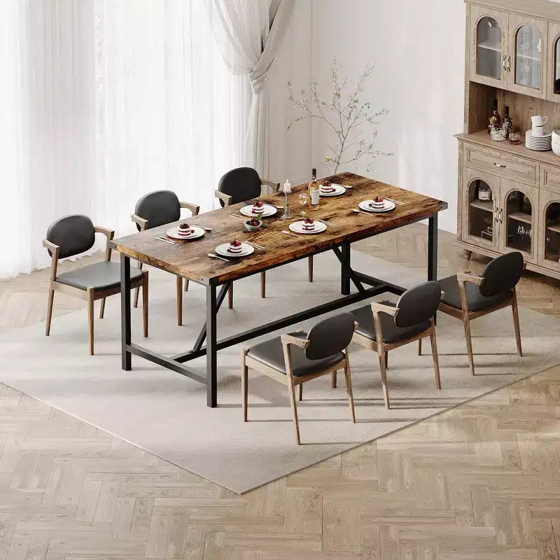 Table de salle à manger pour 6-8 personnes, table de cuisine robuste de 180 cm, table de salle à manger rectangulaire de style ferme avec pieds métalliques solides, pour grande famille, appartement, coin repas