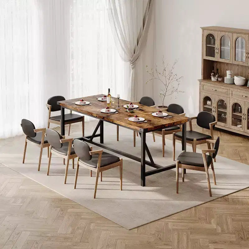 Table de salle à manger pour 6-8 personnes, table de cuisine robuste de 180 cm, table de salle à manger rectangulaire de style ferme avec pieds métalliques solides, pour grande famille, appartement, coin repas