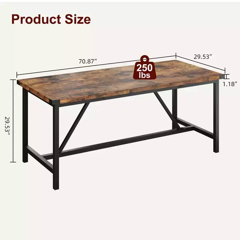 Table de salle à manger pour 6-8 personnes, table de cuisine robuste de 180 cm, table de salle à manger rectangulaire de style ferme avec pieds métalliques solides, pour grande famille, appartement, coin repas