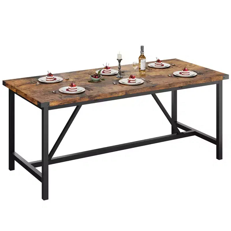 Dining Table for 6-8,70.87 Heavy Duty Kitchen Table,Farmhouse Rectangular Dining Room Table with Strong Metal Legs,for Big Family,Apartment,Dinette