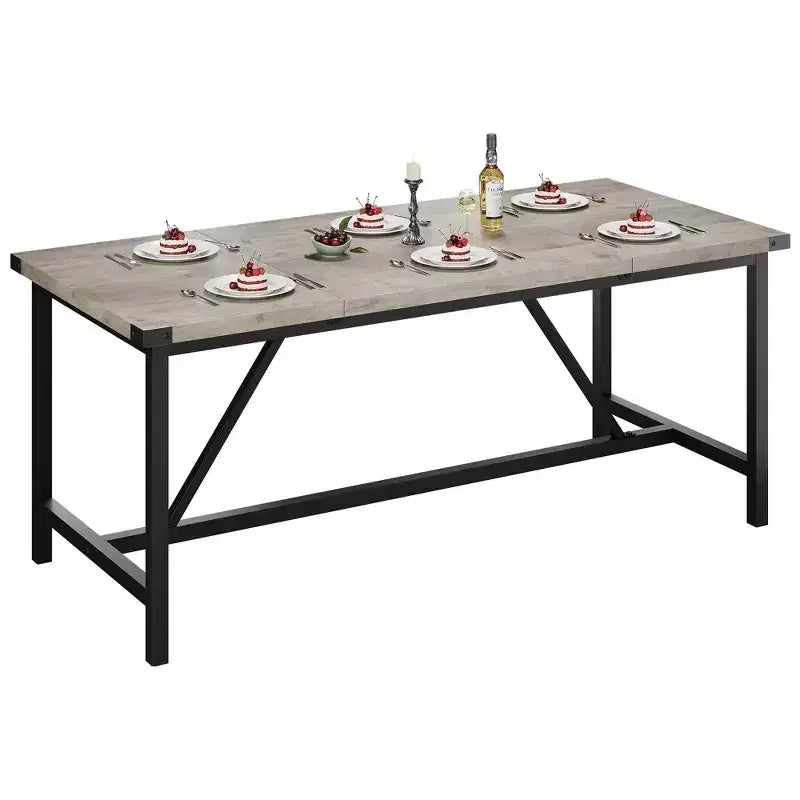 Table de salle à manger pour 6-8 personnes, table de cuisine robuste de 180 cm, table de salle à manger rectangulaire de style ferme avec pieds métalliques solides, pour grande famille, appartement, coin repas