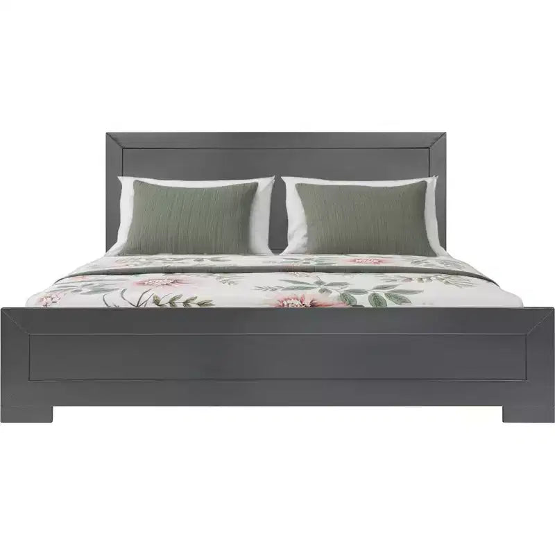 Cadre de lit Queen en bois avec panneaux gris incrustés
