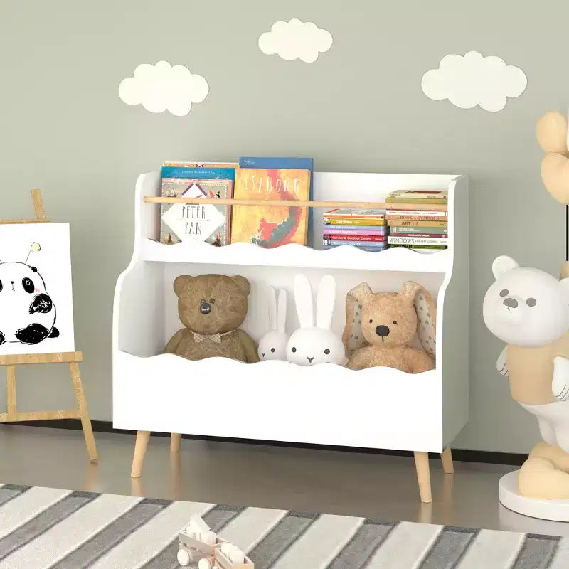 Bibliothèque pour enfants, Organisateur de livres pour enfants, Meuble de rangement pour jouets, Blanc