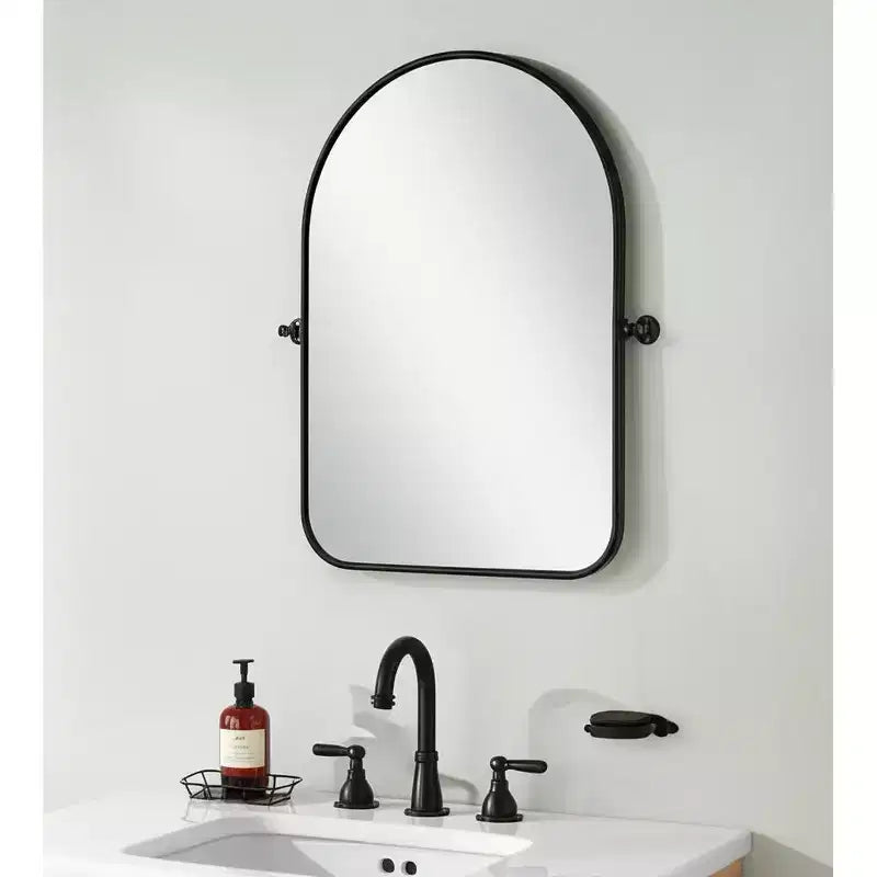 Miroir de salle de bain inclinable encadré, arche en fer noir, 32 po