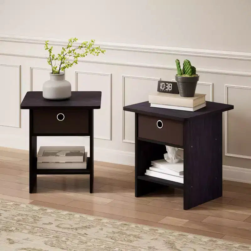 Lot de 2 tables de chevet/bout de canapé avec tiroir de rangement et étagère ouverte