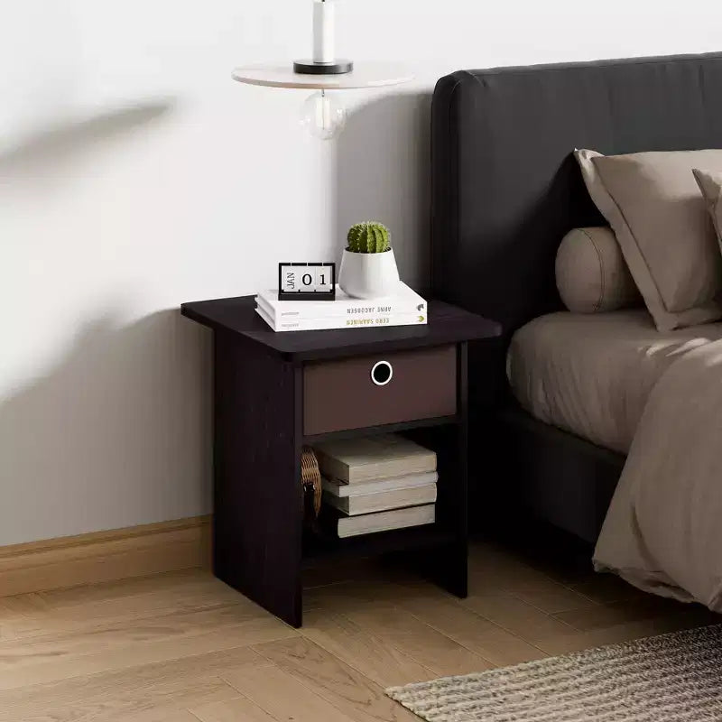 Lot de 2 tables de chevet/bout de canapé avec tiroir de rangement et étagère ouverte