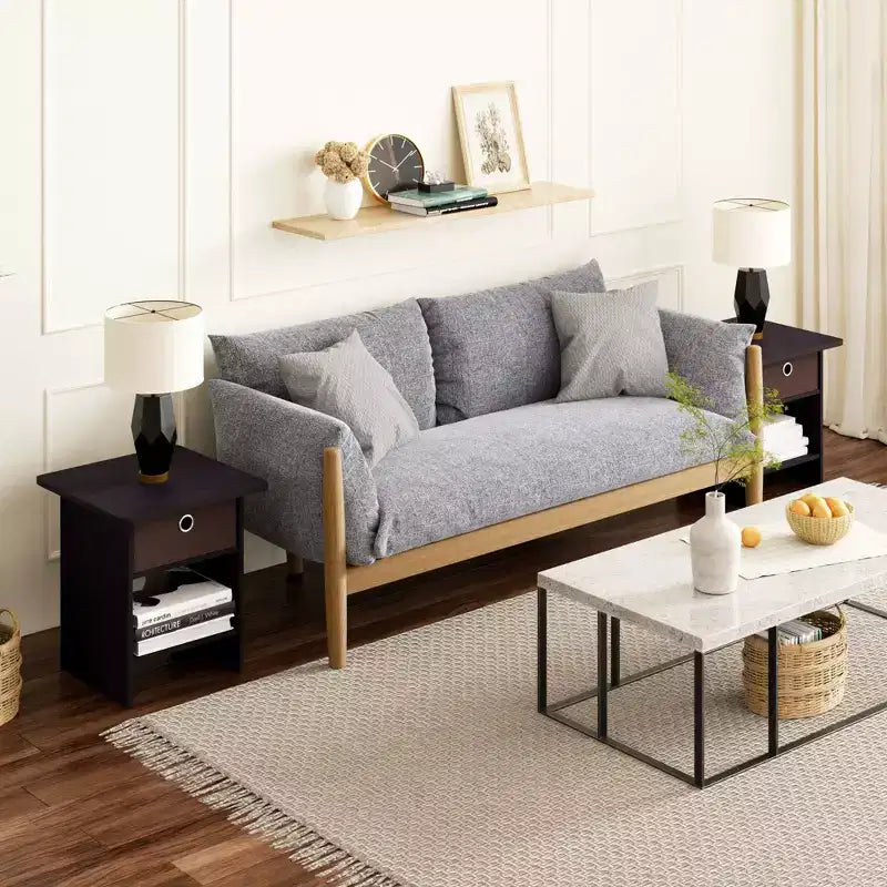 Lot de 2 tables de chevet/bout de canapé avec tiroir de rangement et étagère ouverte