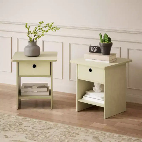Lot de 2 tables de chevet/bout de canapé avec tiroir de rangement et étagère ouverte