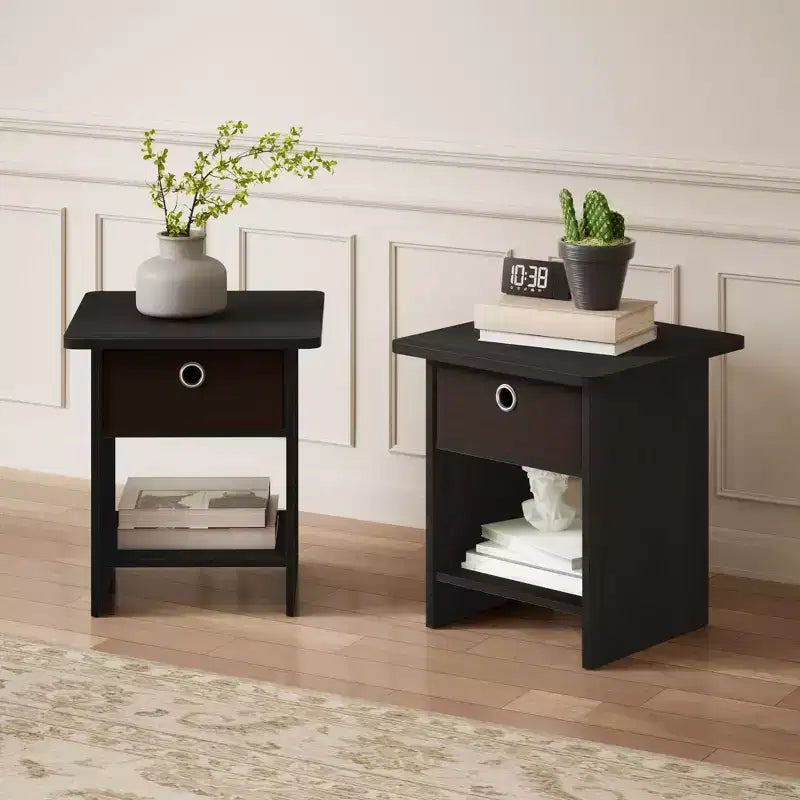 Lot de 2 tables de chevet/bout de canapé avec tiroir de rangement et étagère ouverte