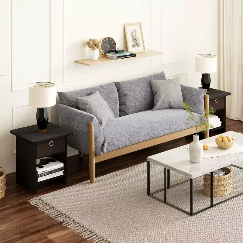 Lot de 2 tables de chevet/bout de canapé avec tiroir de rangement et étagère ouverte