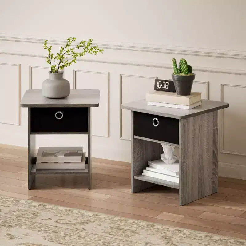 Lot de 2 tables de chevet/bout de canapé avec tiroir de rangement et étagère ouverte