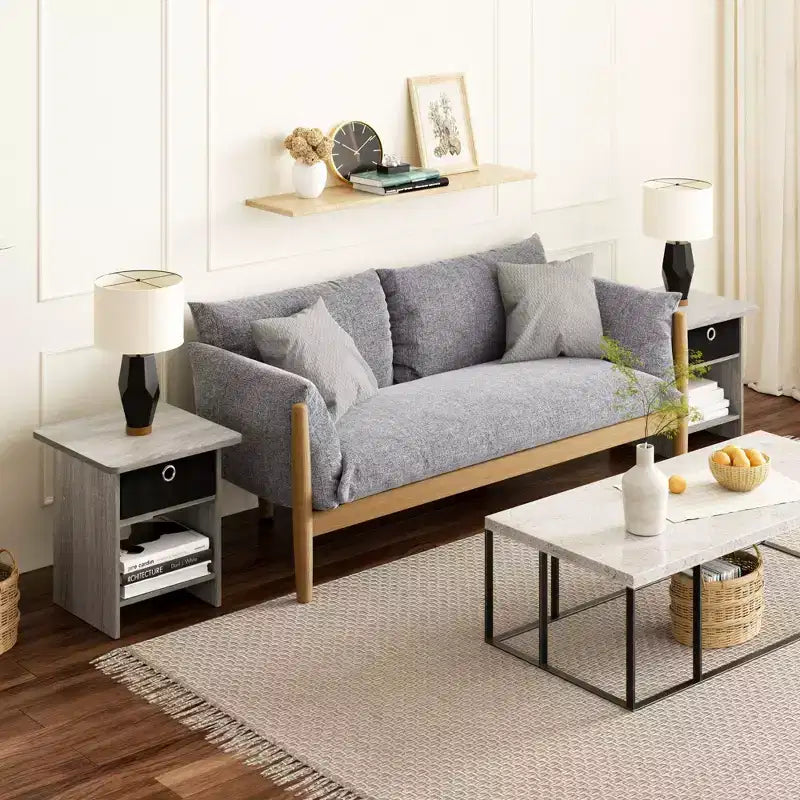 Lot de 2 tables de chevet/bout de canapé avec tiroir de rangement et étagère ouverte