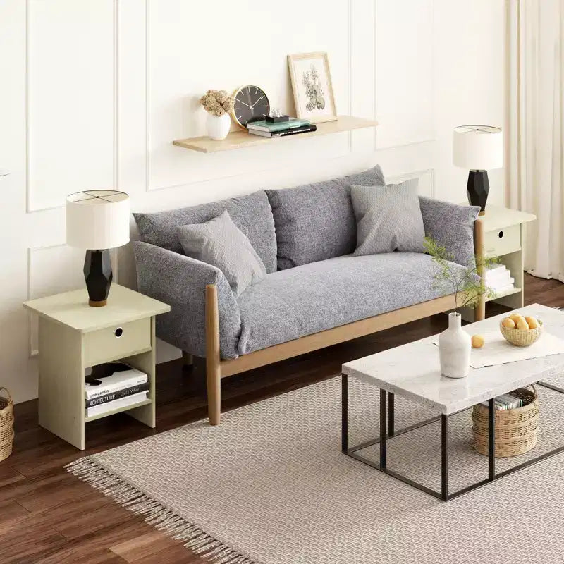 Lot de 2 tables de chevet/bout de canapé avec tiroir de rangement et étagère ouverte