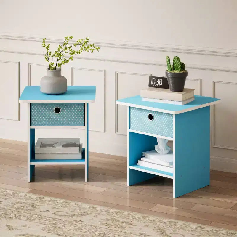 Lot de 2 tables de chevet/bout de canapé avec tiroir de rangement et étagère ouverte