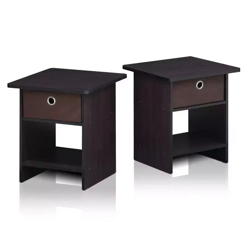 Lot de 2 tables de chevet/bout de canapé avec tiroir de rangement et étagère ouverte