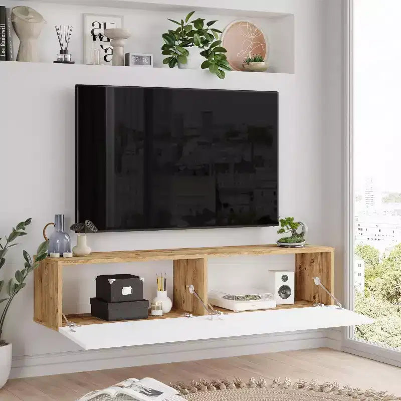 Meuble TV Console de divertissement avec étagères de rangement et portes
