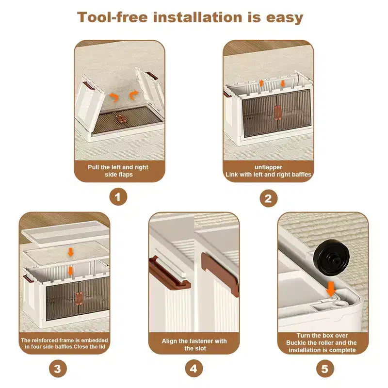 Bacs de rangement en plastique empilables à 4 niveaux, 4 bacs de rangement pliables avec roulettes, organisateurs de placard et de rangement à double porte pour chambre à coucher