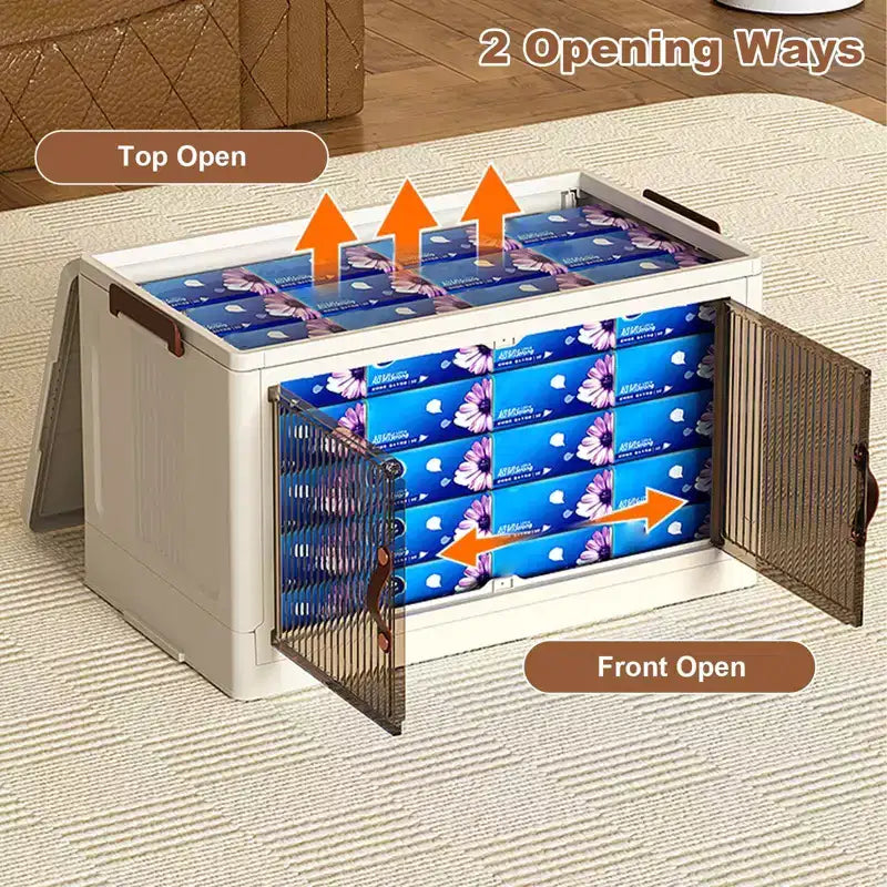 Bacs de rangement en plastique empilables à 4 niveaux, 4 bacs de rangement pliables avec roulettes, organisateurs de placard et de rangement à double porte pour chambre à coucher