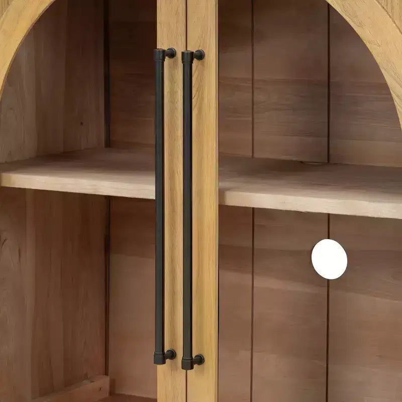 Bahut vaisselier 4 portes avec grand espace de rangement, portes vitrées et étagères réglables pour salle à manger et salon, bois naturel