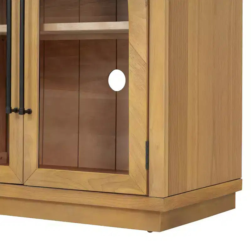 Bahut vaisselier 4 portes avec grand espace de rangement, portes vitrées et étagères réglables pour salle à manger et salon, bois naturel