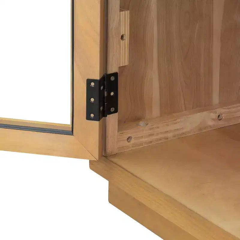 Bahut vaisselier 4 portes avec grand espace de rangement, portes vitrées et étagères réglables pour salle à manger et salon, bois naturel