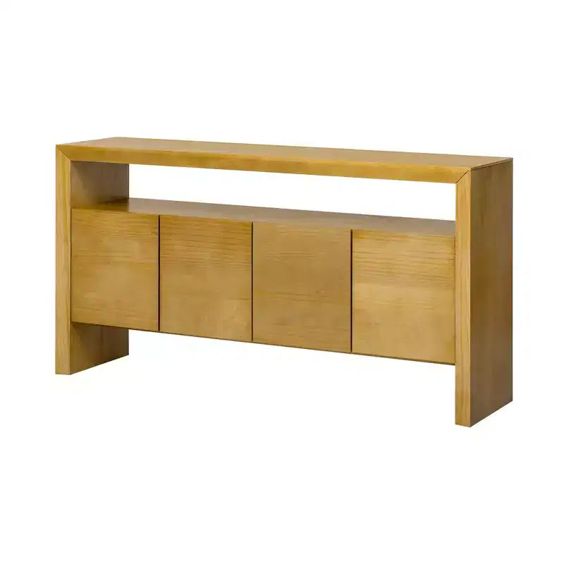 Buffet moderne avec 4 portes et console à étagère ouverte, naturel