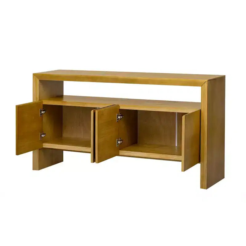 Buffet moderne avec 4 portes et console à étagère ouverte, naturel
