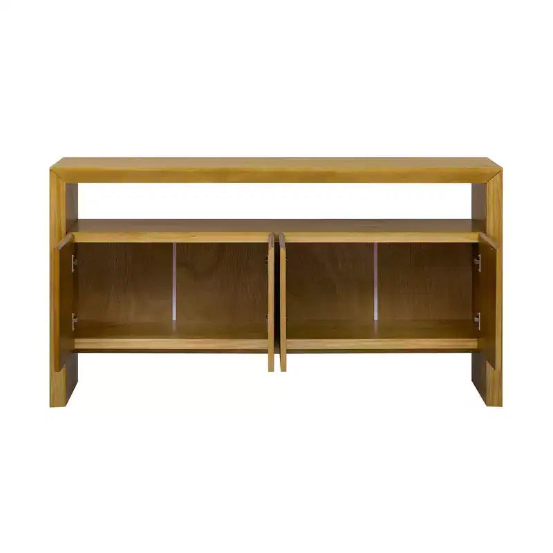 Buffet moderne avec 4 portes et console à étagère ouverte, naturel