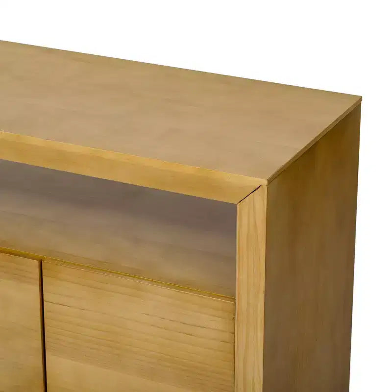 Buffet moderne avec 4 portes et console à étagère ouverte, naturel