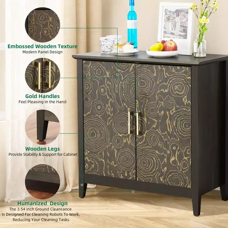 Buffet de salle à manger avec rangement, Armoire de rangement moderne avec étagères réglables, Console pour cuisine, salle à manger, entrée, Noir