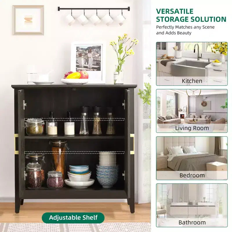 Buffet de salle à manger avec rangement, Armoire de rangement moderne avec étagères réglables, Console pour cuisine, salle à manger, entrée, Noir