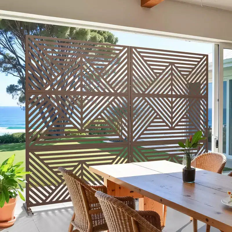 Brise-vue en acier galvanisé, Cloison de séparation autoportante décorative pour balcon et jardin, 1 pièce