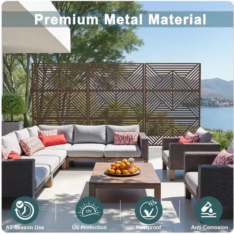Brise-vue en acier galvanisé, Cloison de séparation autoportante décorative pour balcon et jardin, 1 pièce