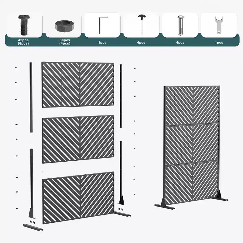 Brise-vue en acier galvanisé, Cloison de séparation autoportante décorative pour balcon et jardin, 1 pièce