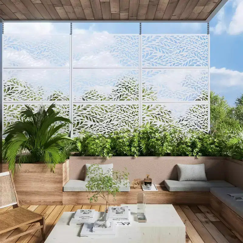 Brise-vue en acier galvanisé, Cloison de séparation autoportante décorative pour balcon et jardin, 1 pièce