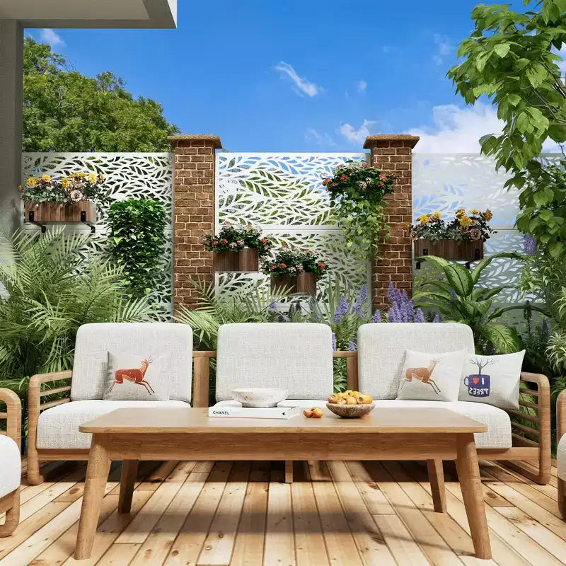 Brise-vue en acier galvanisé, Cloison de séparation autoportante décorative pour balcon et jardin, 1 pièce